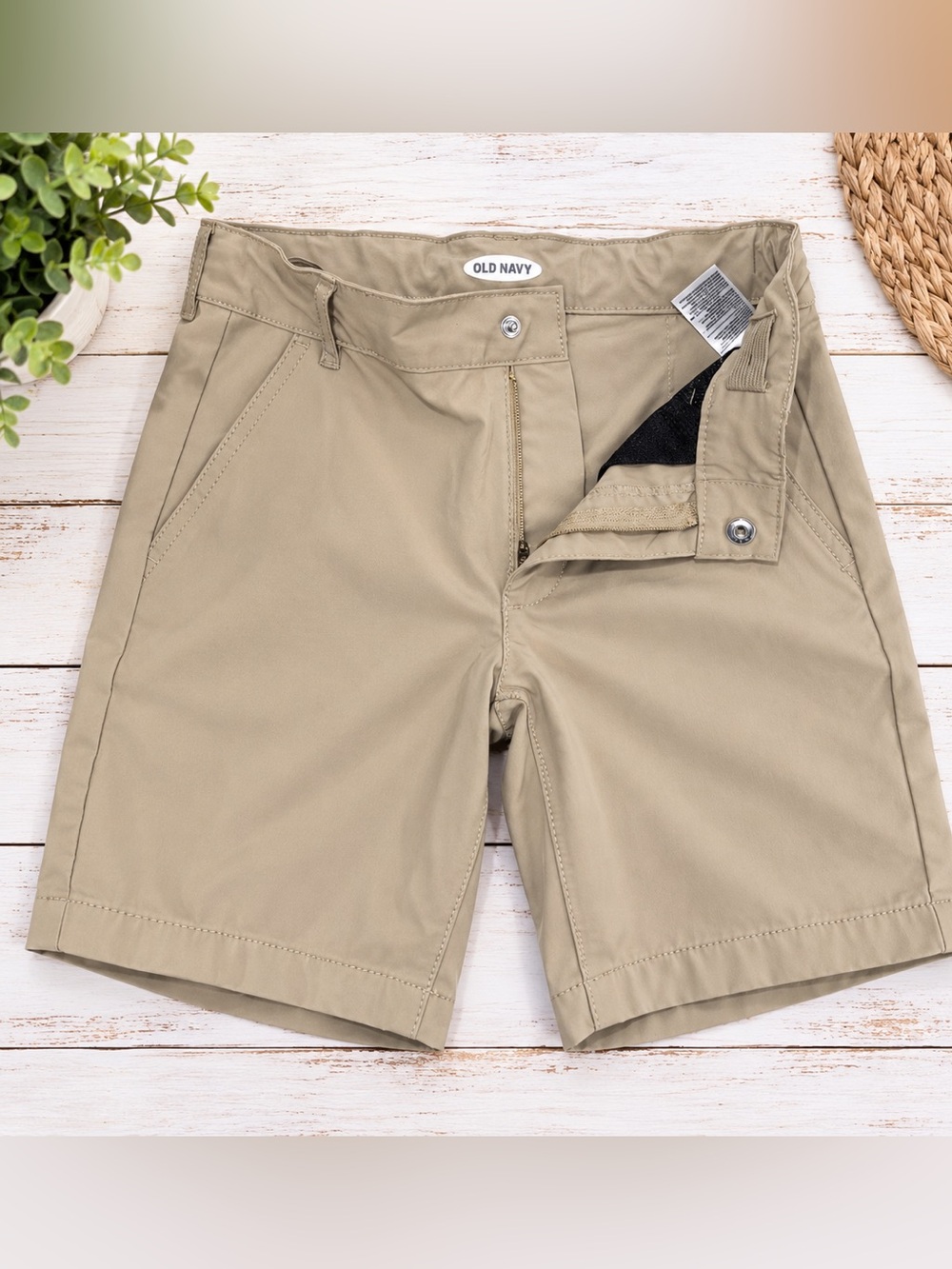 Old Navy Boys Tan Flat-Front Performance Shorts adjustable waist